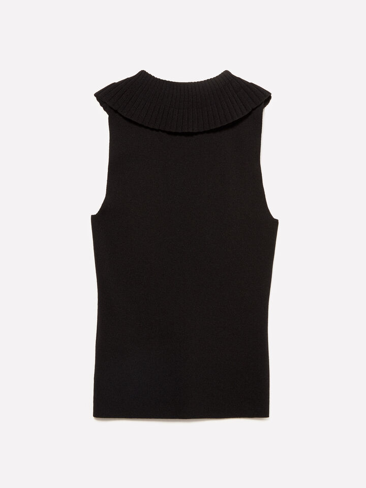 Black knit top with rouches - women's tops - Black | Sisley image number 6